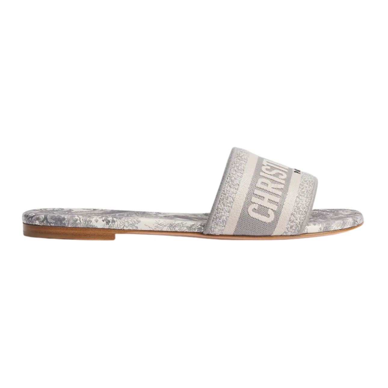 Dior Dway Slide Gray Embroidered Cotton and Toile de Jouy Motif