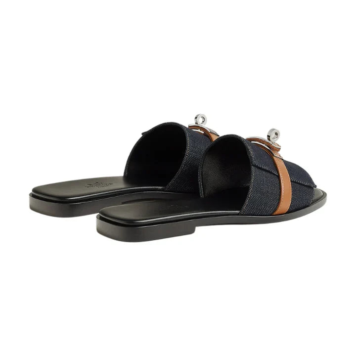 Hermès Giulia Sandal \ Bleu Brut / Naturel