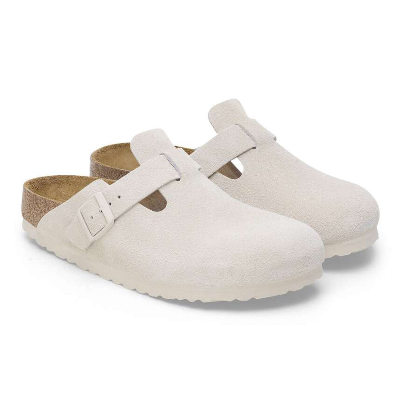 Birkenstock Boston Soft Footbed Suede Leather Antique \ White