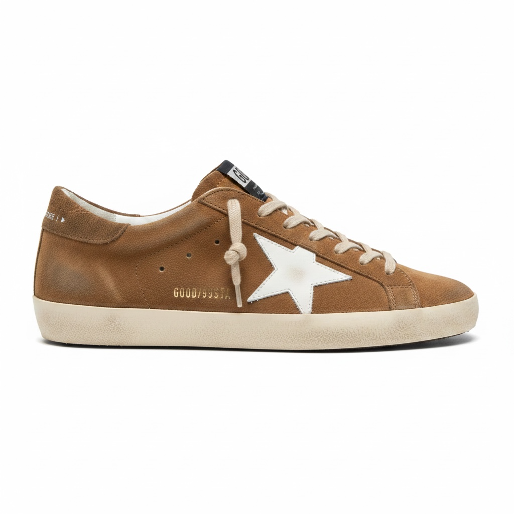 Golden Goose Super-Star in Tobacco Suede With White Leather Star