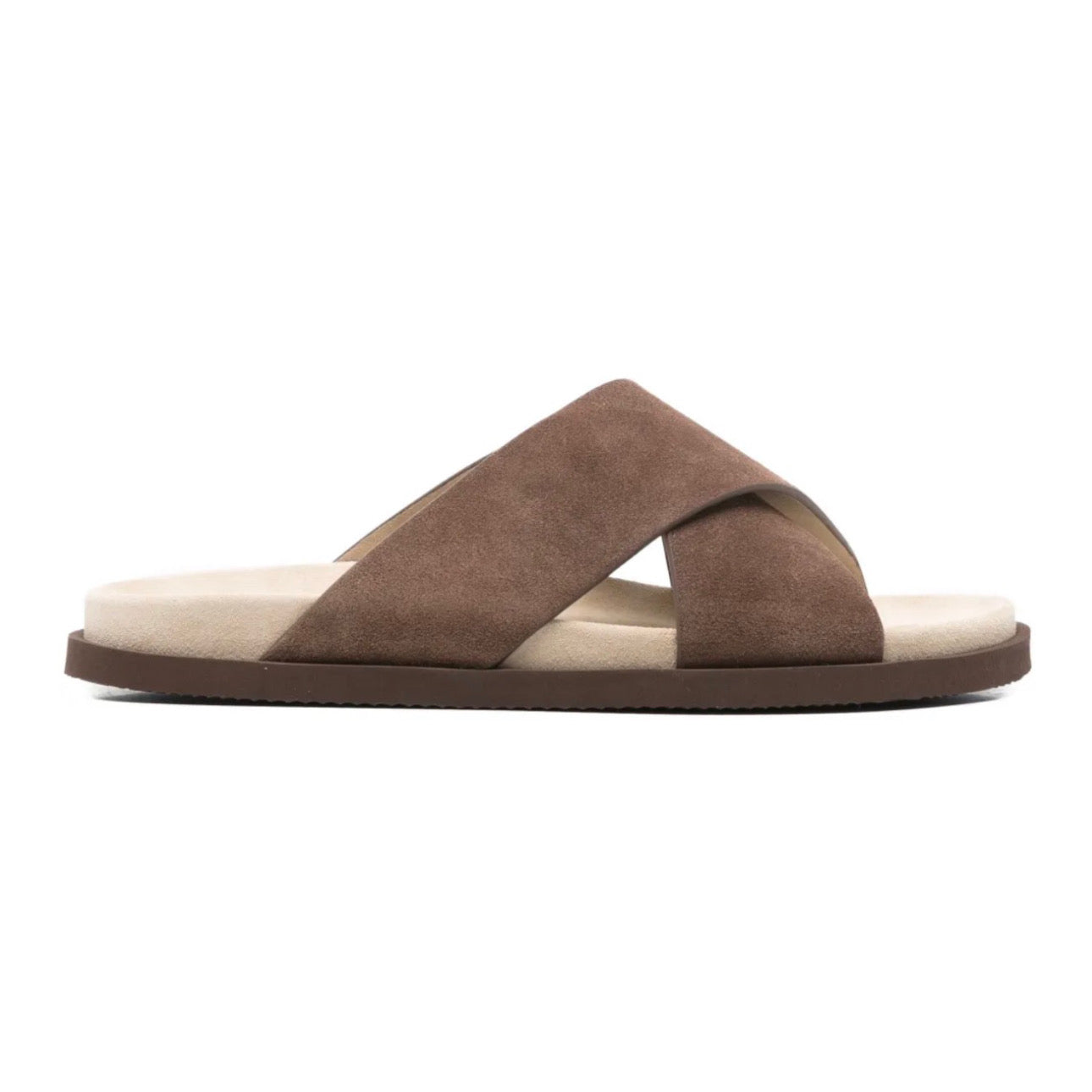 Brunello Cucinelli Cross-Strap Suede Slides