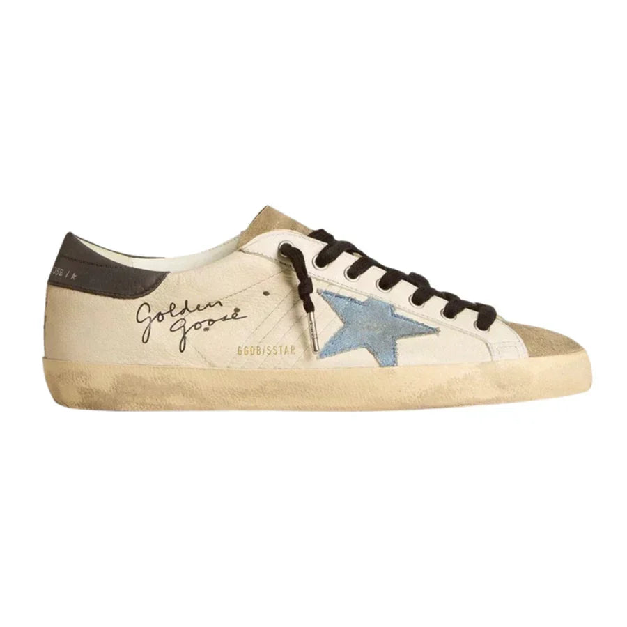Golden Goose Super-Star in Nappa Leather With Light Blue Suede Star and Gray Leather Heel Tab