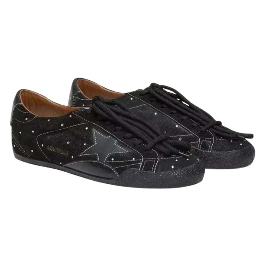 Golden Goose True-Star in Black Suede With Swarovski Crystals and Black Leather Star