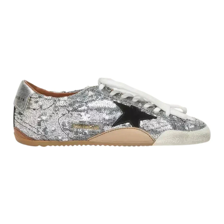 Golden Goose True-Star in Silver Sequins With Black Star and Silver Leather Heel Tab