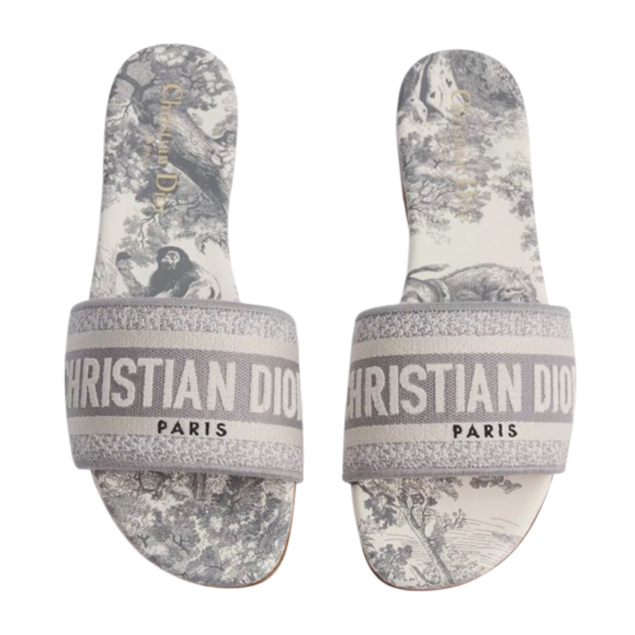 Dior Dway Slide Gray Embroidered Cotton and Toile de Jouy Motif