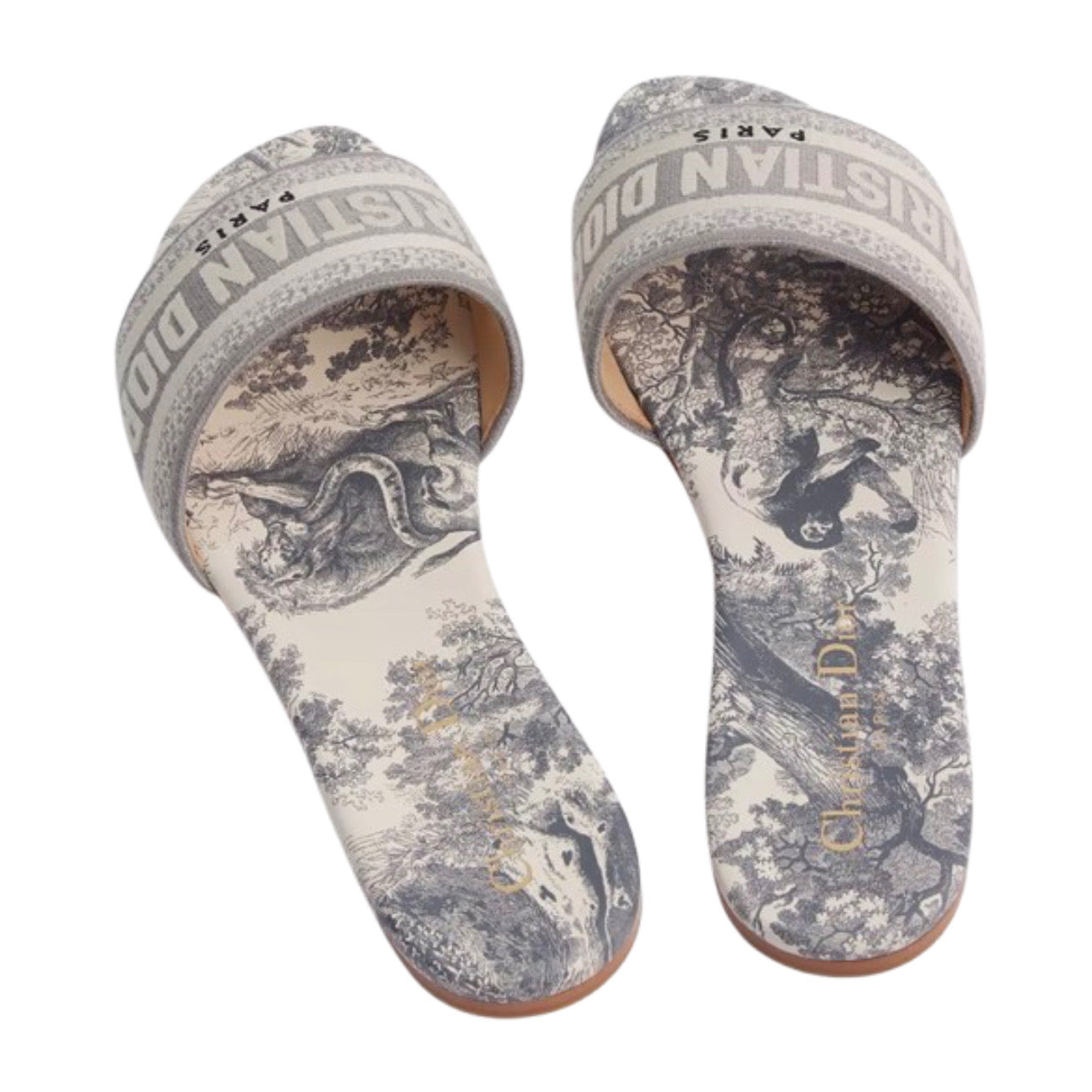Dior Dway Slide Gray Embroidered Cotton and Toile de Jouy Motif