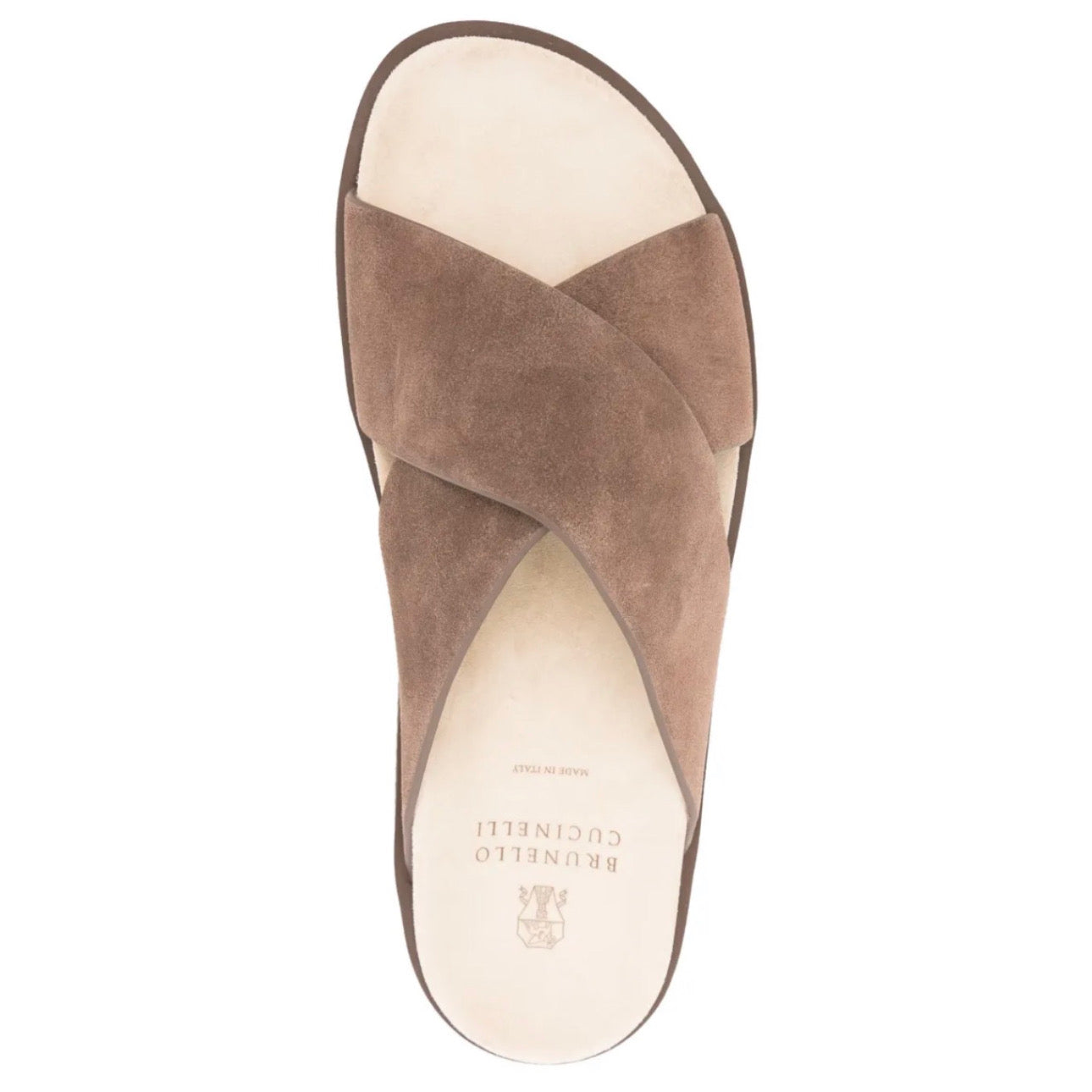 Brunello Cucinelli Cross-Strap Suede Slides