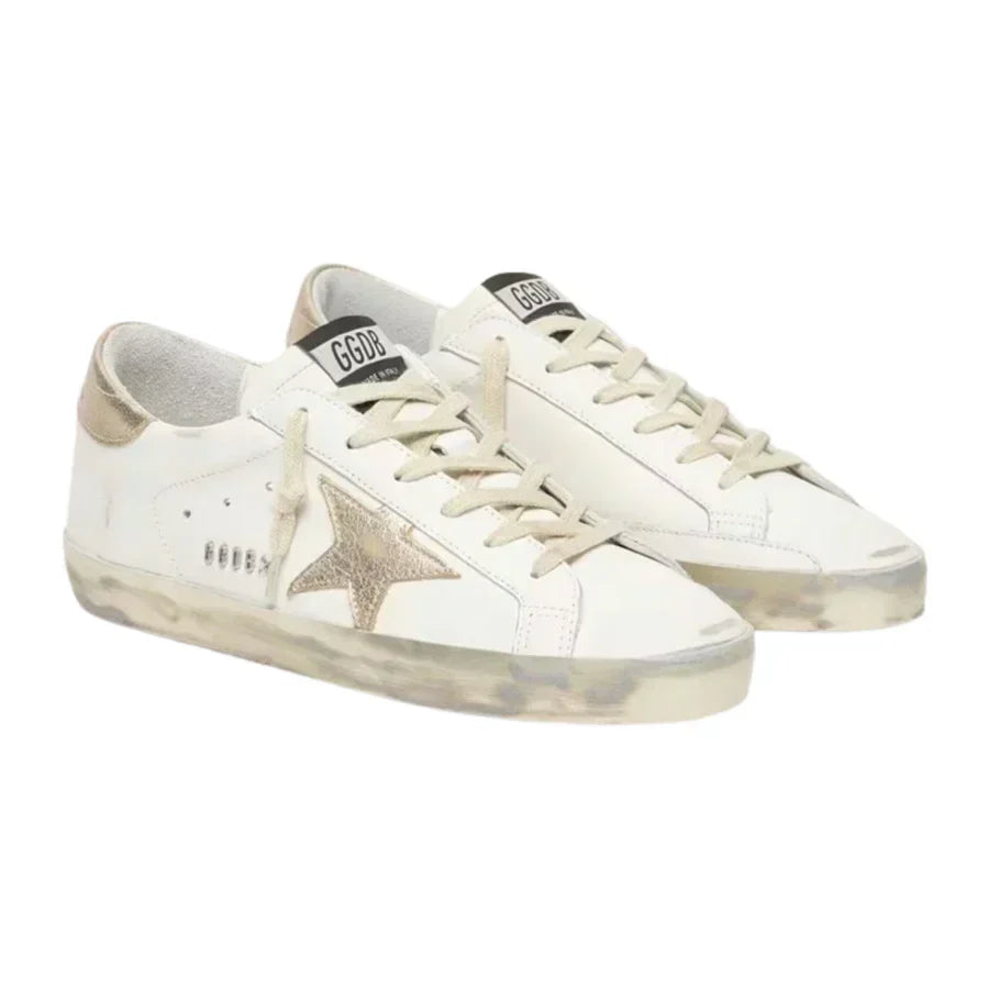 Golden Goose Super-Star With Gold Sparkle Foxing and Metal Stud Lettering