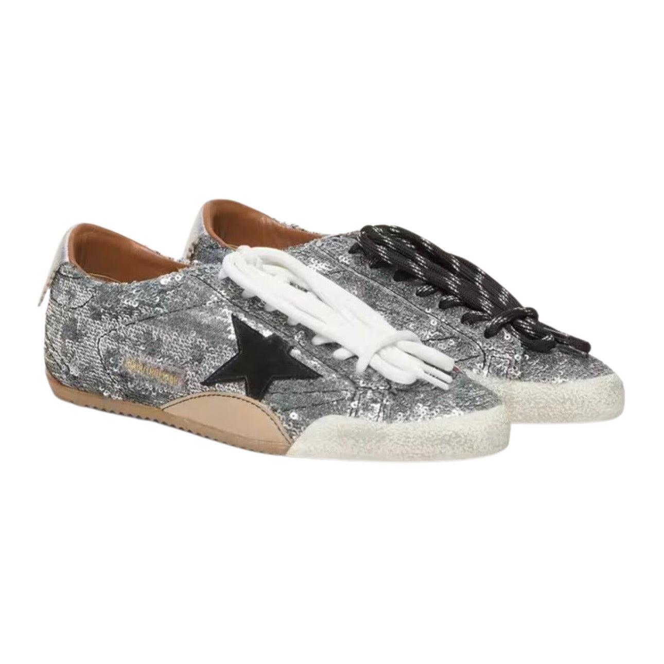 Golden Goose True-Star in Silver Sequins With Black Star and Silver Leather Heel Tab