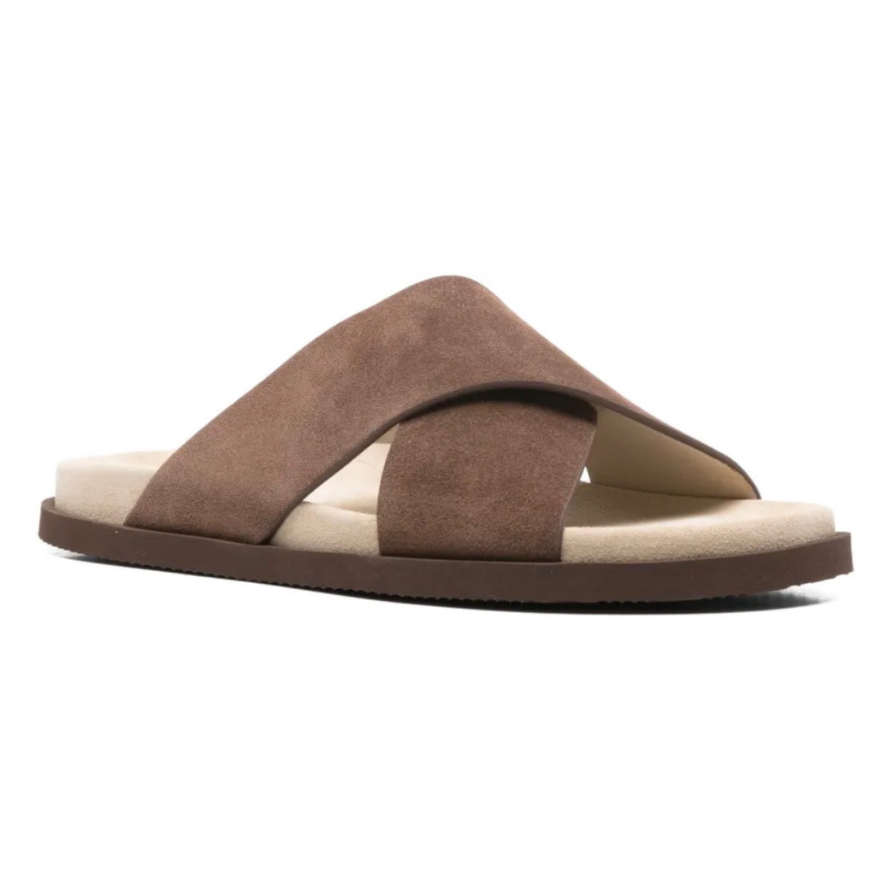 Brunello Cucinelli Cross-Strap Suede Slides