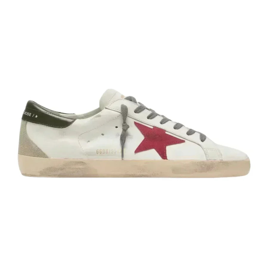 Golden Goose Super-Star With Red Suede Star and Green Leather Heel Tab