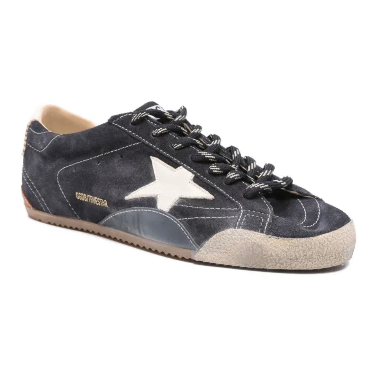 Golden Goose True-Star Trainers in Dark Blue Suede With White Nappa Leather Star and Heels Tab