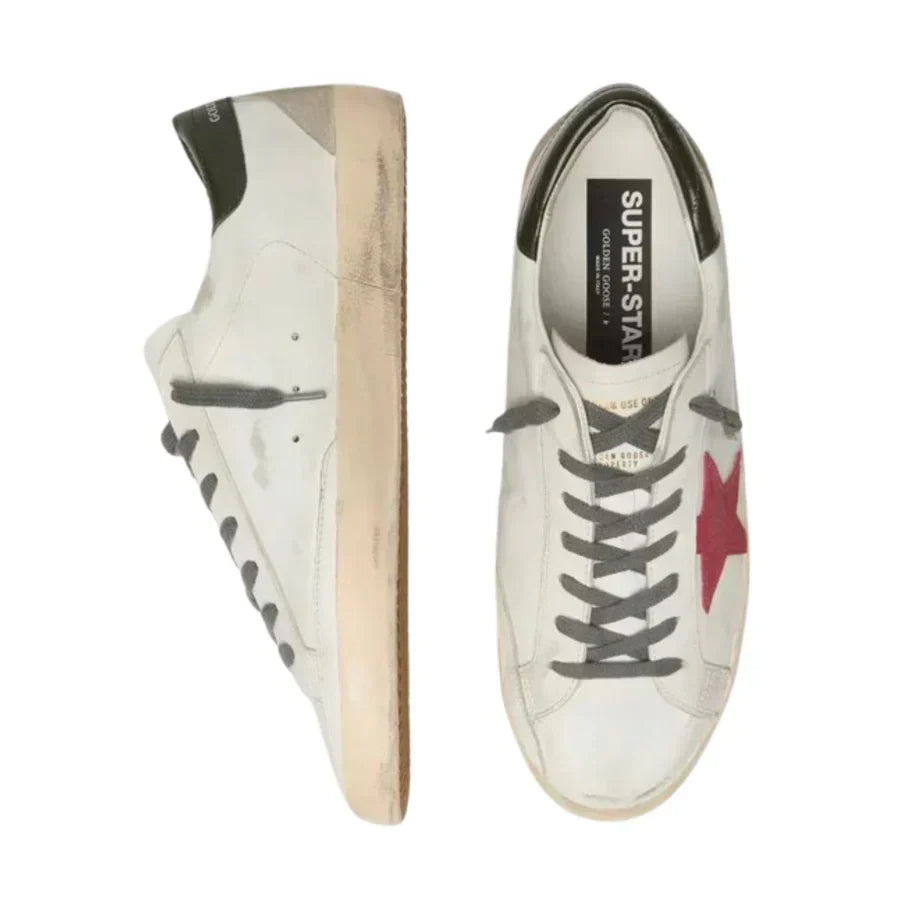 Golden Goose Super-Star With Red Suede Star and Green Leather Heel Tab