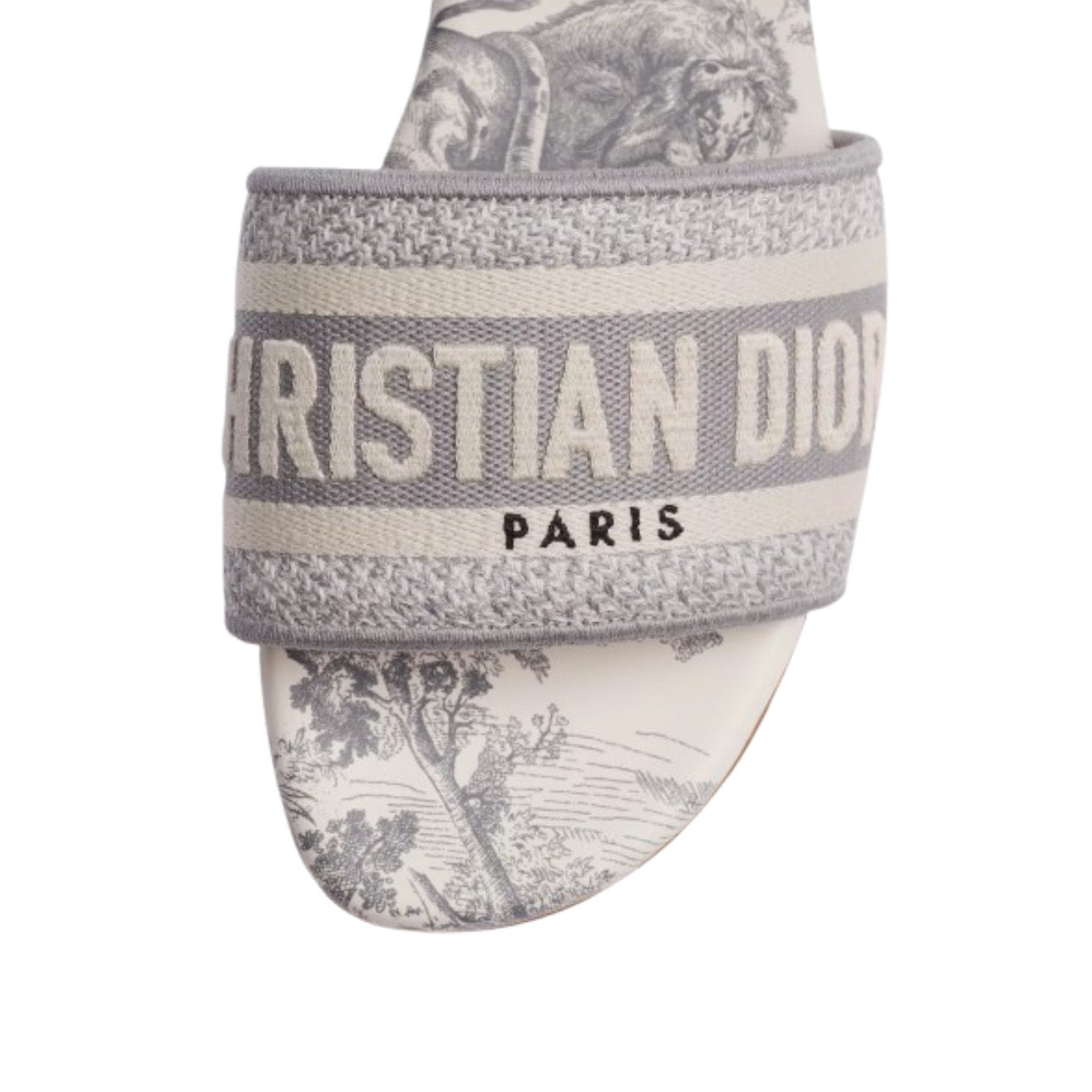 Dior Dway Slide Gray Embroidered Cotton and Toile de Jouy Motif