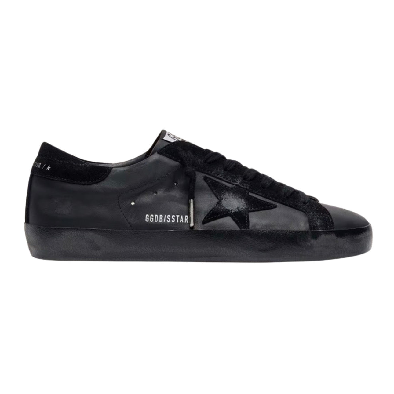 Golden Goose Super-Star in Black Nappa With Black Suede Star and Heel Tab