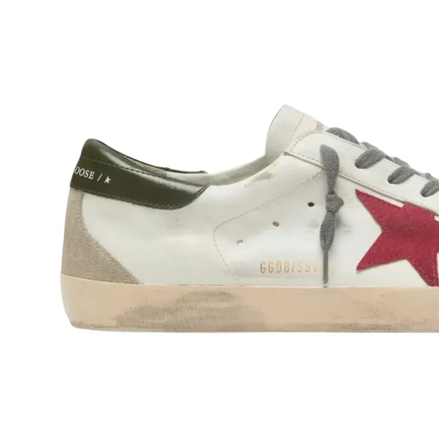 Golden Goose Super-Star With Red Suede Star and Green Leather Heel Tab