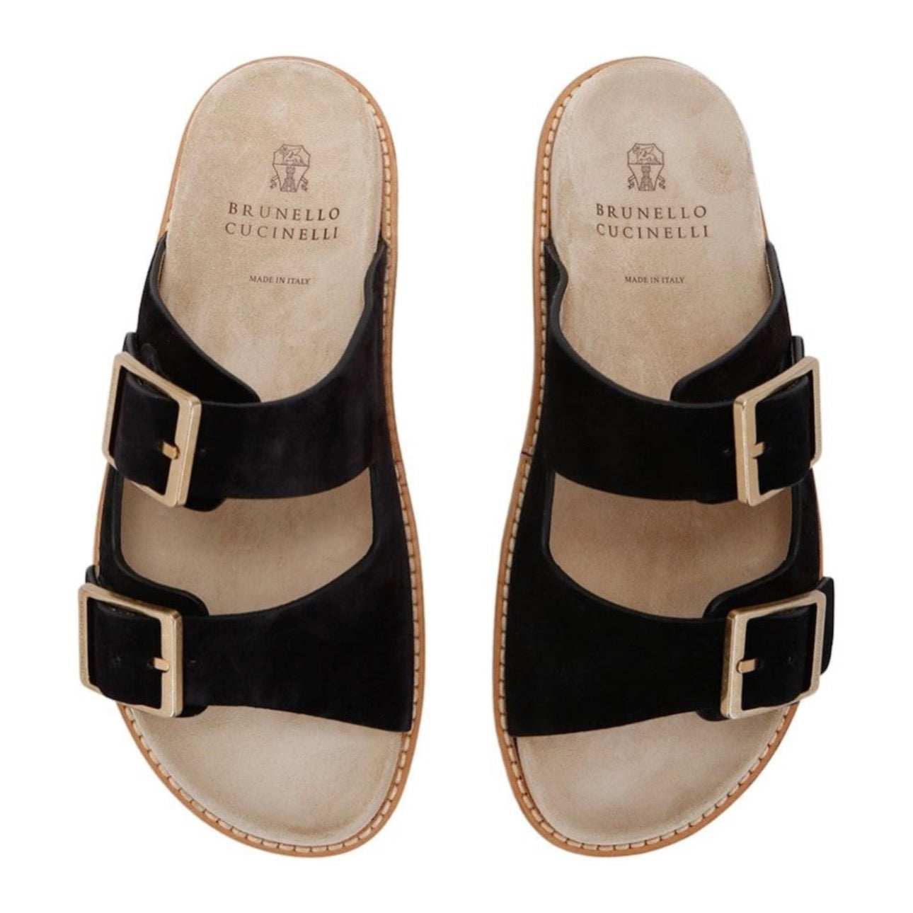 Brunello Cucinelli Suede Double-Strap Sandals \ Black