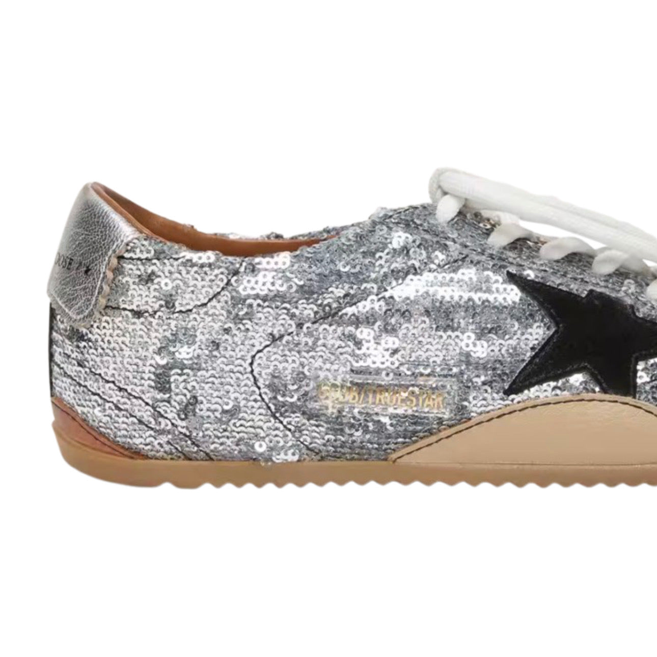 Golden Goose True-Star in Silver Sequins With Black Star and Silver Leather Heel Tab