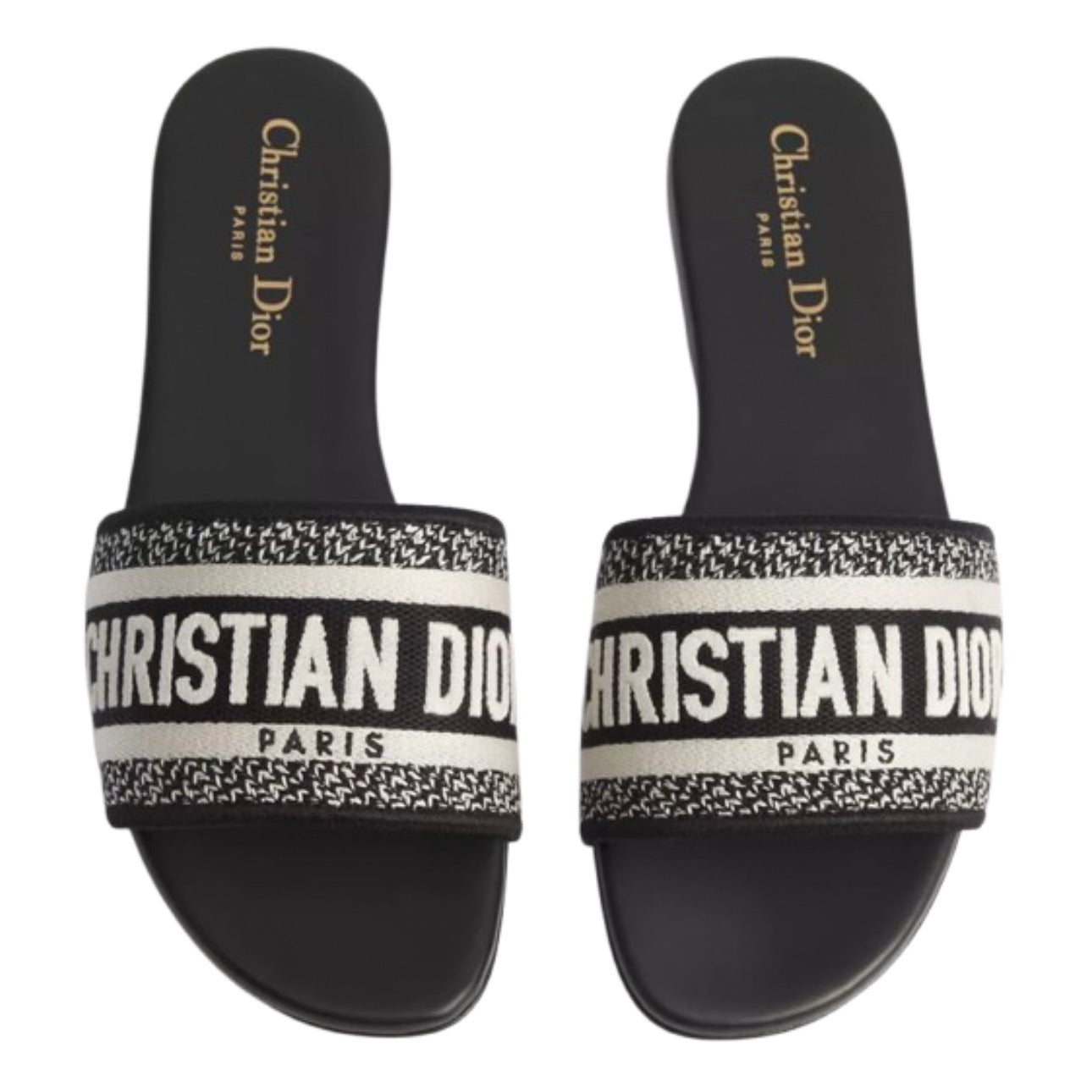 Dior Dway Slide Black Embroidered Cotton