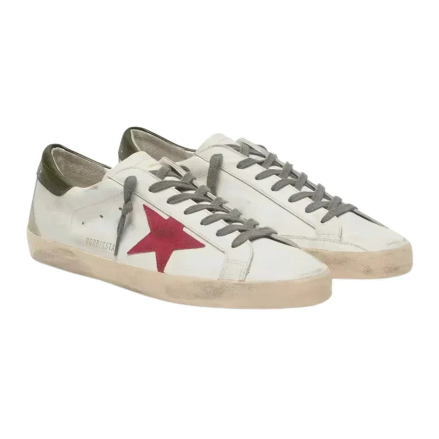 Golden Goose Super-Star With Red Suede Star and Green Leather Heel Tab