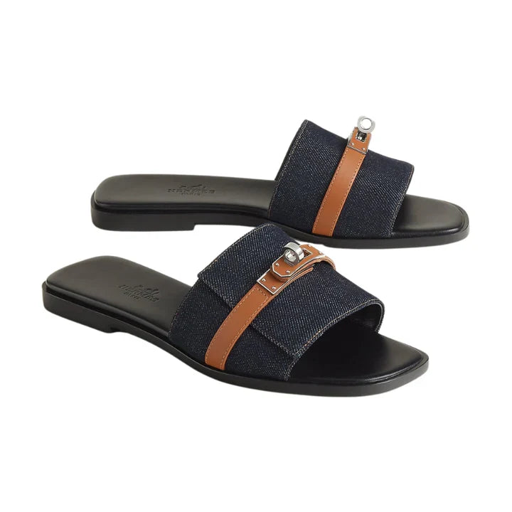 Hermès Giulia Sandal \ Bleu Brut / Naturel