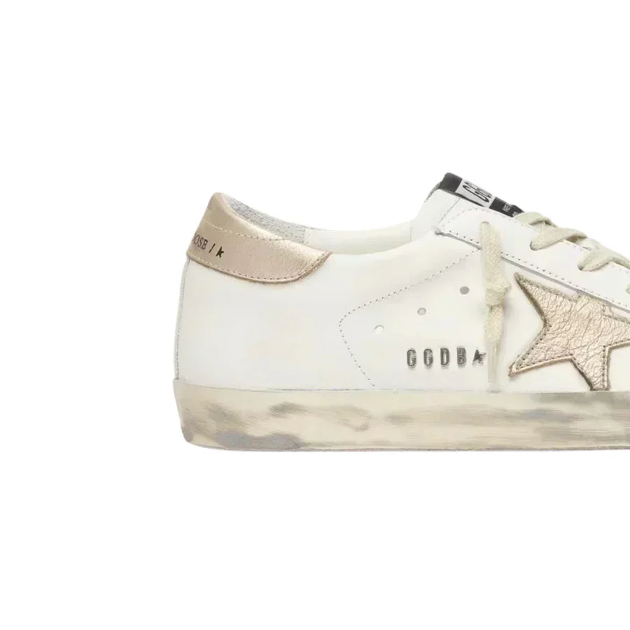Golden Goose Super-Star With Gold Sparkle Foxing and Metal Stud Lettering