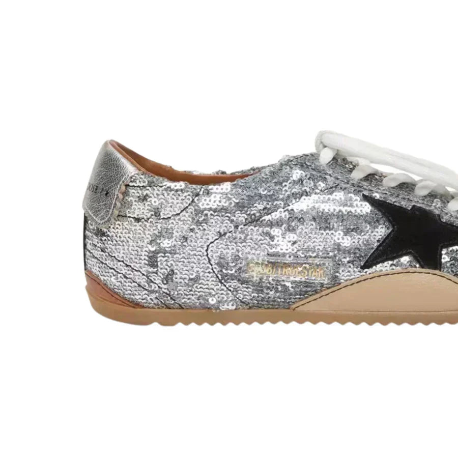 Golden Goose True-Star in Silver Sequins With Black Star and Silver Leather Heel Tab