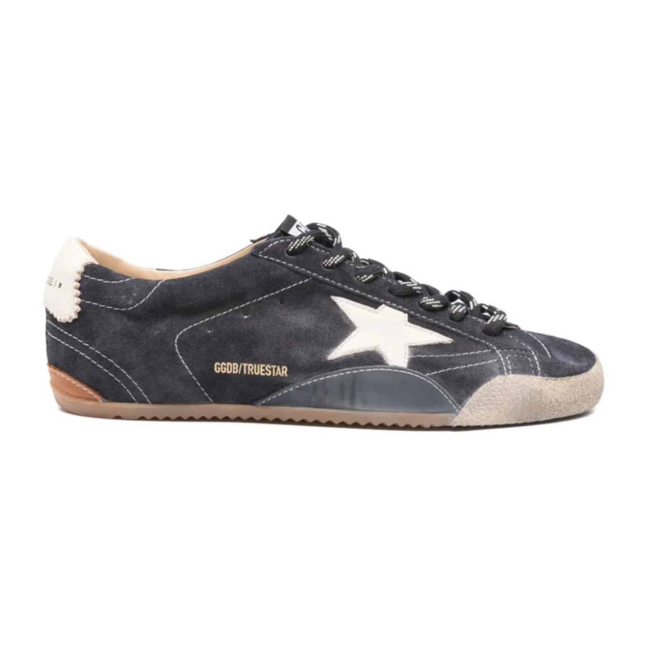 Golden Goose True-Star Trainers in Dark Blue Suede With White Nappa Leather Star and Heels Tab