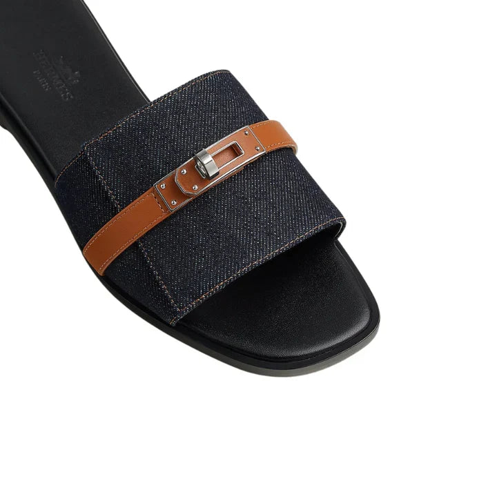 Hermès Giulia Sandal \ Bleu Brut / Naturel