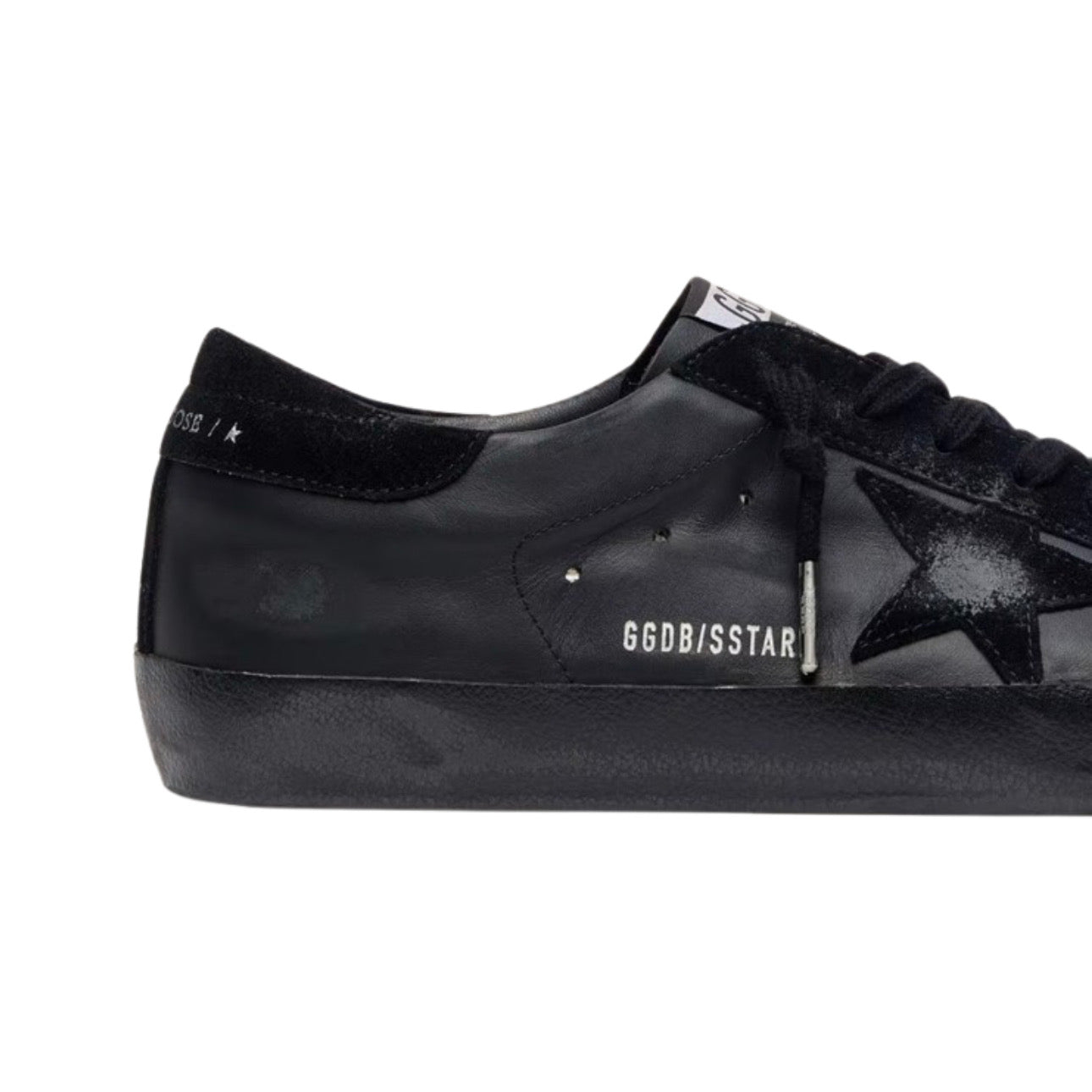 Golden Goose Super-Star in Black Nappa With Black Suede Star and Heel Tab