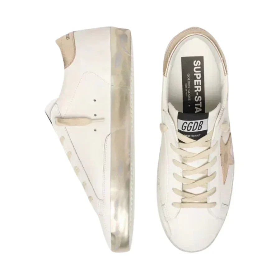 Golden Goose Super-Star With Gold Sparkle Foxing and Metal Stud Lettering