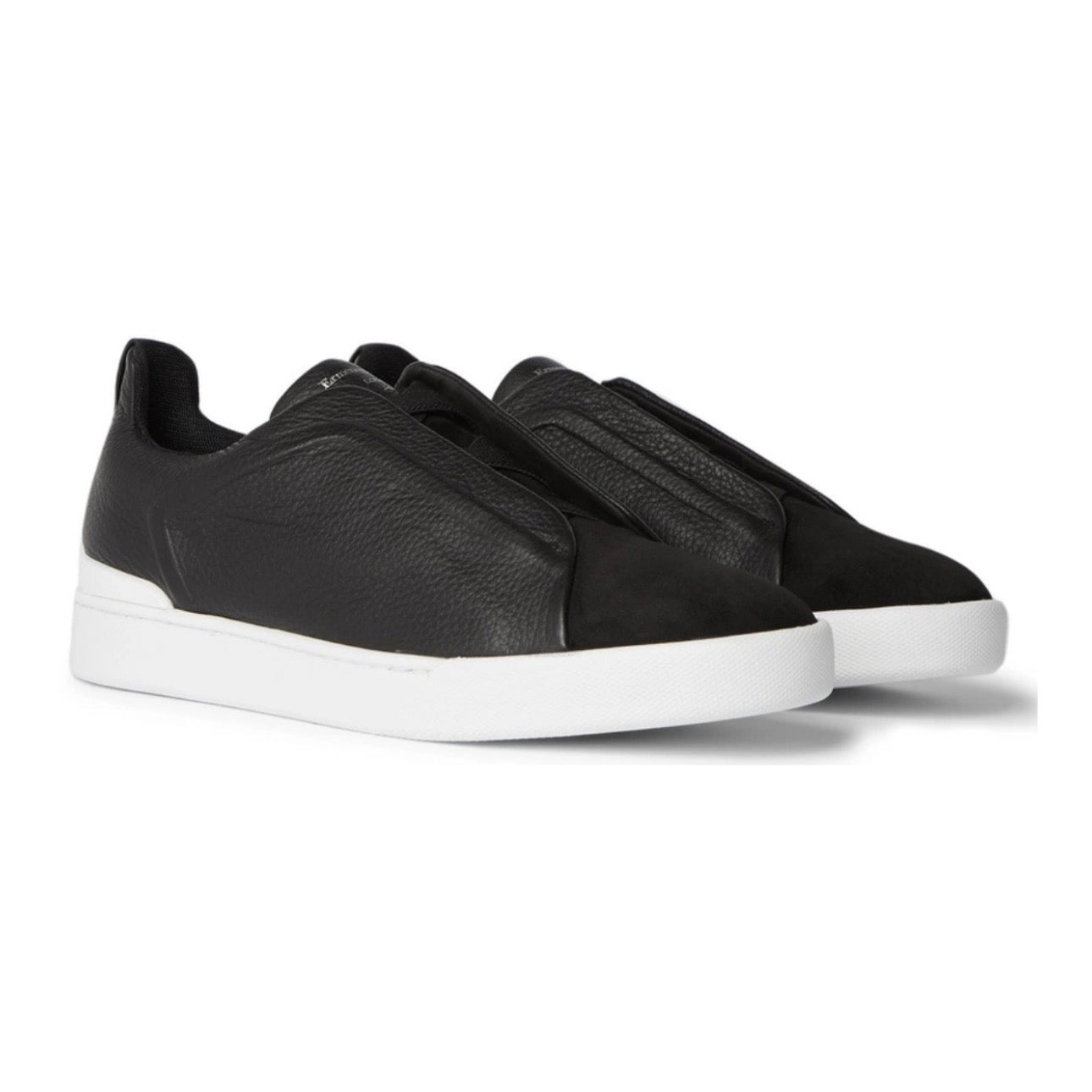 Zegna - Triple Stitch Full-Grain Leather and Suede Slip-On Sneakers \ Black