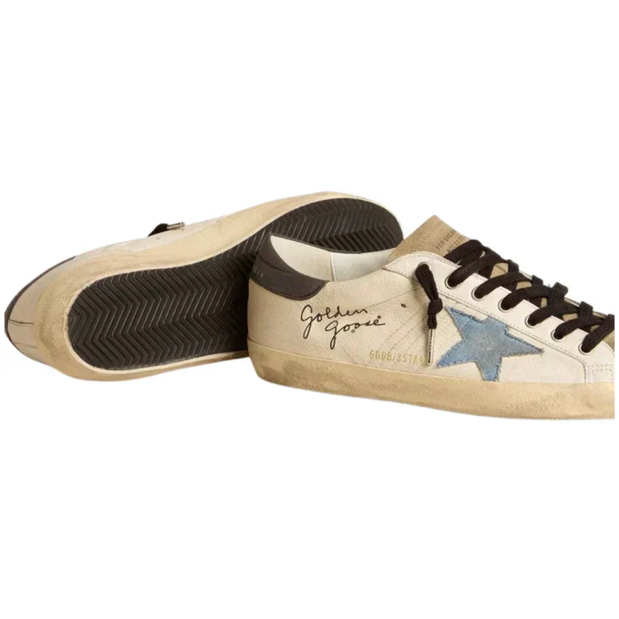 Golden Goose Super-Star in Nappa Leather With Light Blue Suede Star and Gray Leather Heel Tab