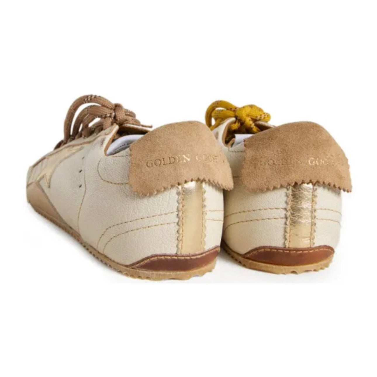 Golden Goose True-Star Trainers in White Nappa Leather With Gold Star and Beige Suede Heels Tab