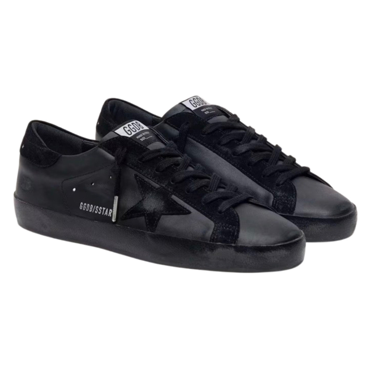 Golden Goose Super-Star in Black Nappa With Black Suede Star and Heel Tab