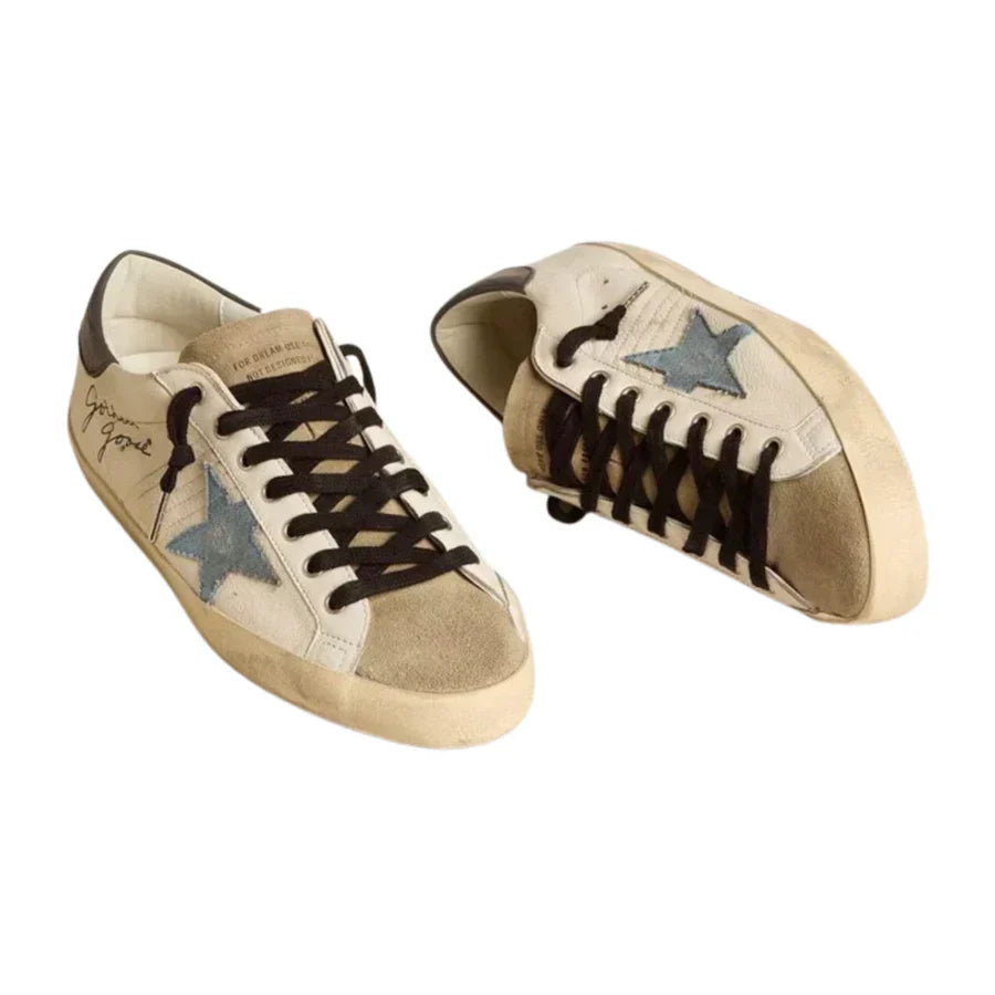 Golden Goose Super-Star in Nappa Leather With Light Blue Suede Star and Gray Leather Heel Tab