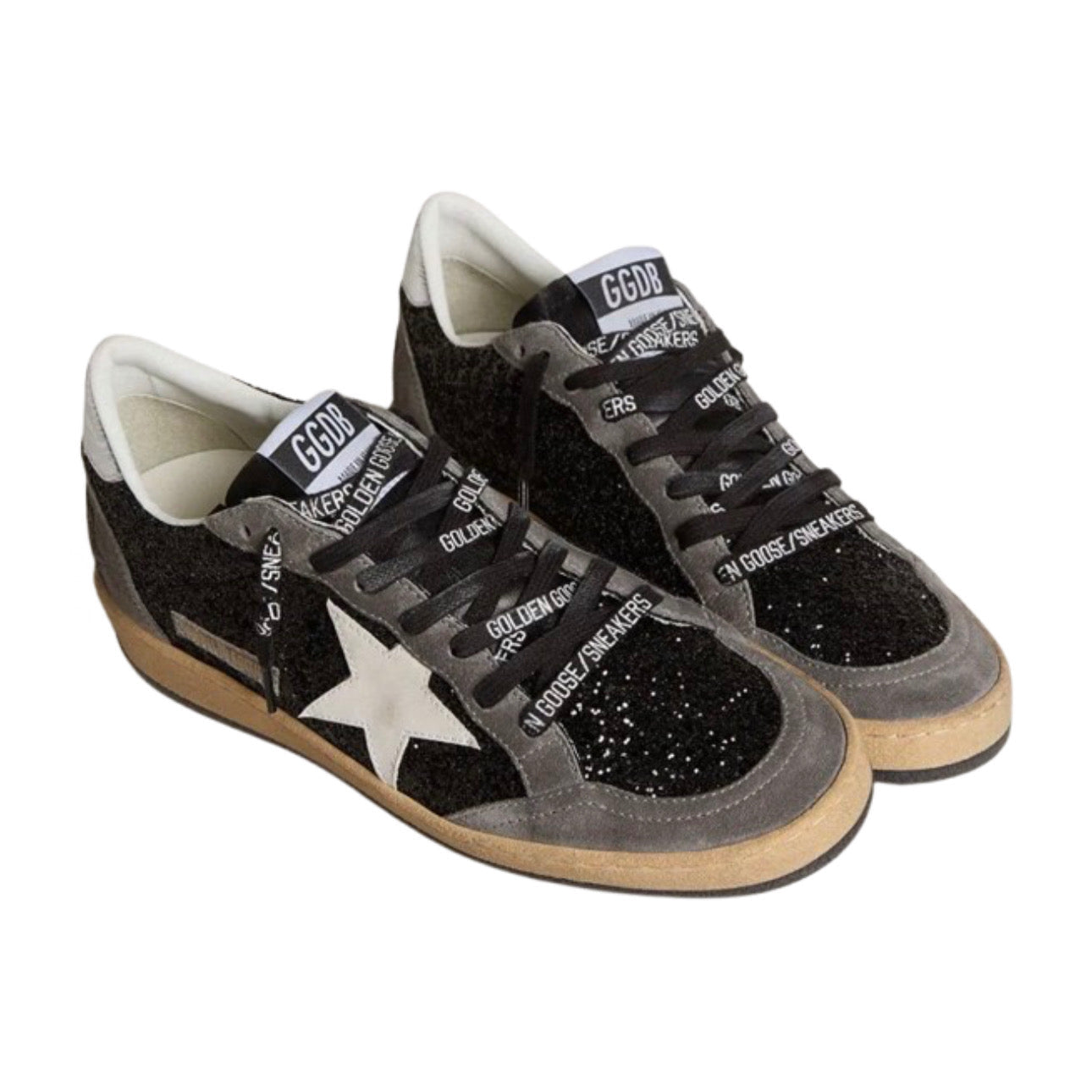 Golden Goose Ball Star in Glitter With Leather Star and Metallic Leather Heel Tab