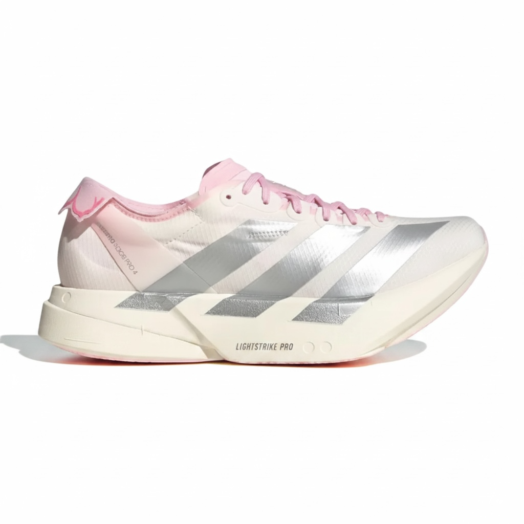 adidas Adizero Adios Pro 4 \ Core White Silver Metallic Clear Pink