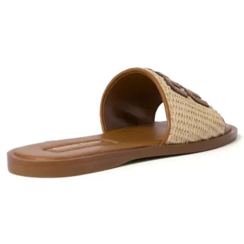 Miu Miu Raffia-effect Woven Fabric Slides Natural